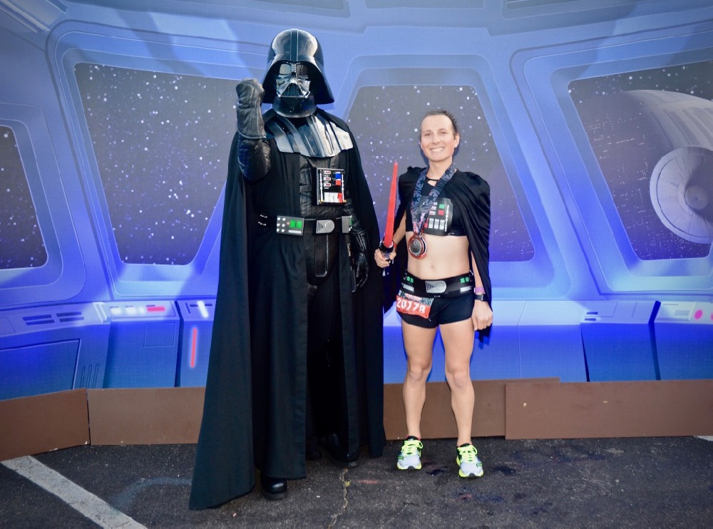 Amelia with Darth Vader at runDisney Star Wars Dark Side Half Marathon