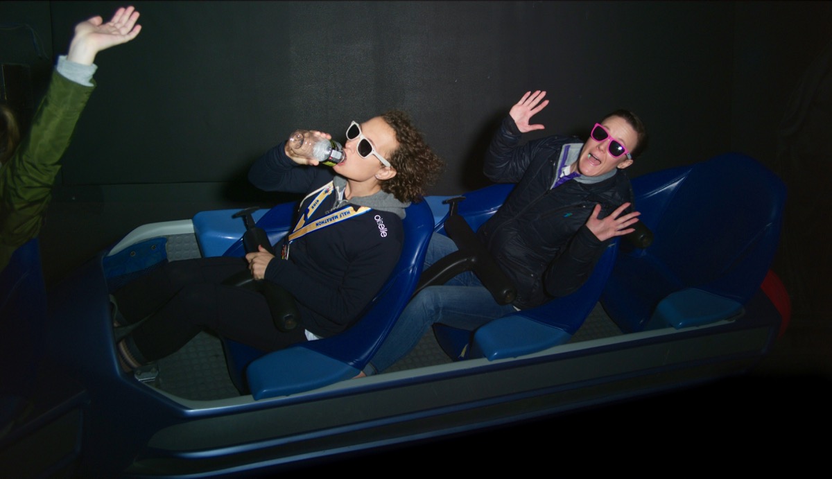 Amelia and Danielle riding Space Mountain
